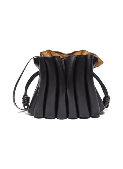 Loewe Flamenco Ondas' Pleated Drawstring Leather Clutch In Black