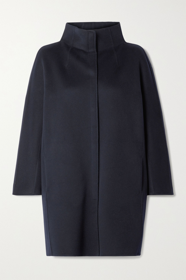 Loro Piana Roaden Leather-trimmed Cashmere Coat In Midnight Blue | ModeSens