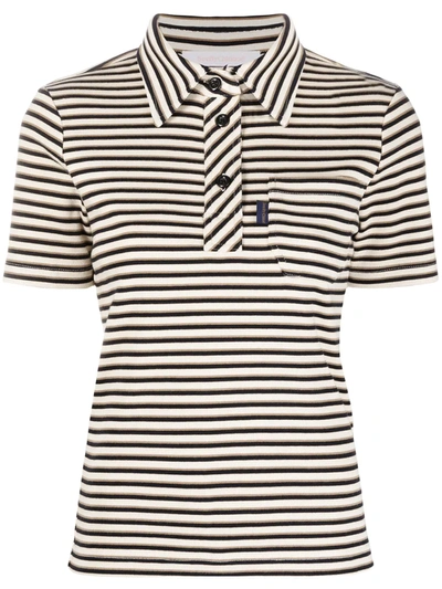 See By Chloé Striped Ribbed Cotton Polo Shirt In Brown
