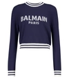 Balmain Women's Cropped Logo Wool-blend Sweater In Marine Blanc
