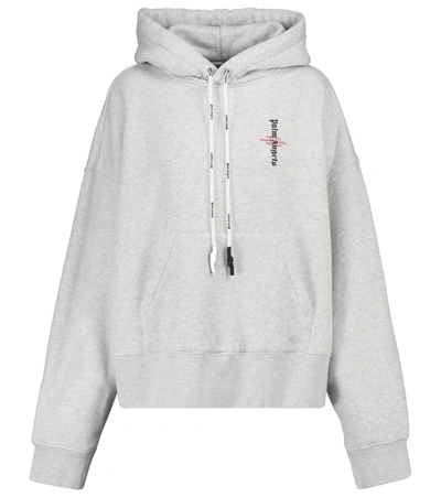 Palm Angels Logo Cotton Jersey Hoodie In Grey