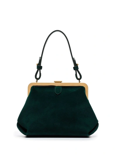 Khaite 'agnes' Metal Clasp Top Handle Small Suede Bag In Green