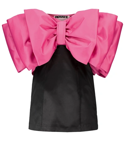 Rotate Birger Christensen Natalie Bow-embellished Satin Mini Dress In Carmine Rose/black