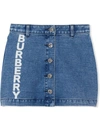 Burberry Kids' Logo Print Japanese Denim Skirt In Blue