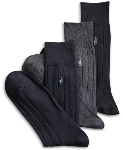 Polo Ralph Lauren 3-pack Cotton Rib Extended Size Casual Men's Socks In Black,charcoal,navy