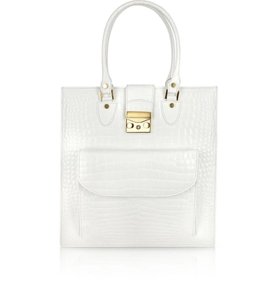 L.a.p.a. Handbags White Croco Stamped Leather Tote Bag In Blanc