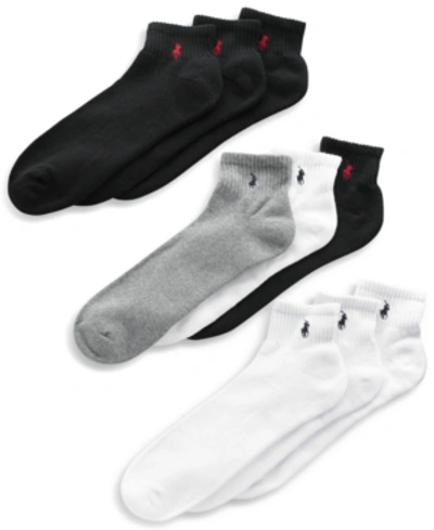 Polo Ralph Lauren Men's Socks, Extended Size Classic Athletic Quarter 3 Pack In Black