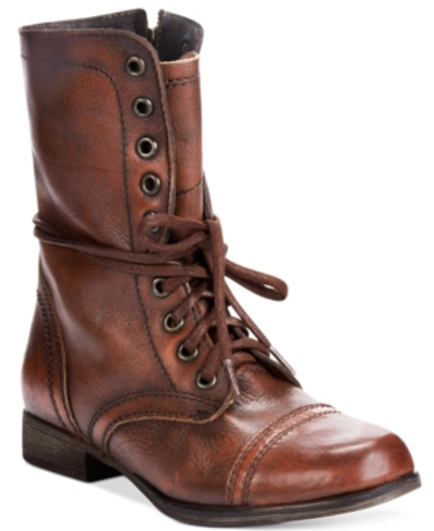 Steve Madden Women's Troopa Lace-up Combat Boots In Brown Leather