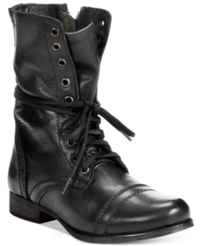 Steve Madden Troopa Womens Leather Lace Up Combat Boots In Black