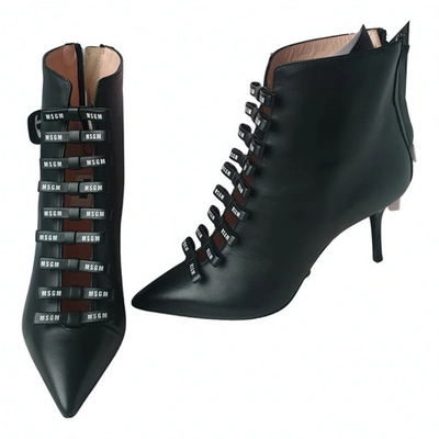 Pre-owned Msgm Leather Open Toe Boots In Black