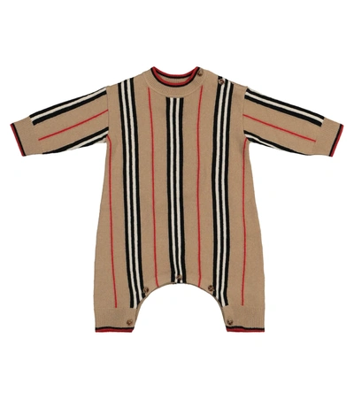 Burberry Babies' Kids Knitted Icon Stripe Playsuit (1-18 Months) In Beige