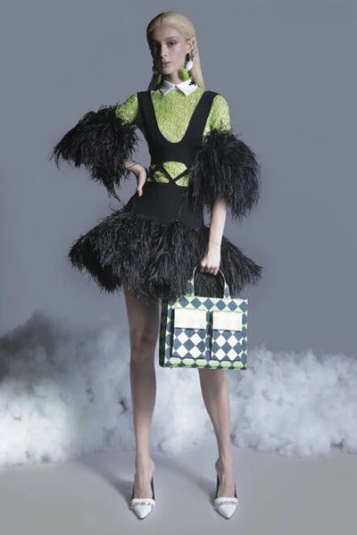 Georges Hobeika Feathered Stretch Shirt And Short Dress In Lime Punch_caviar