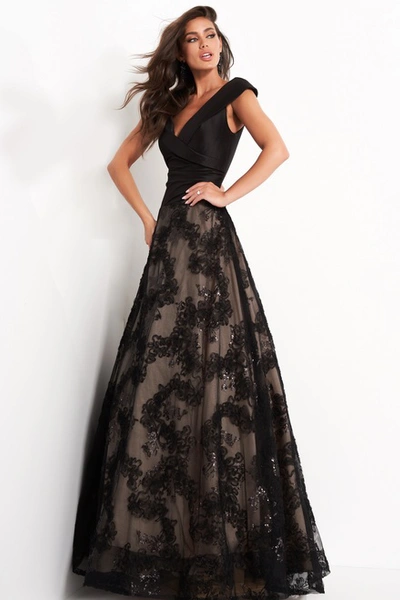 Jovani A-line V Neck Evening Gown