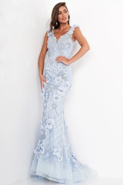Jovani Floral Embroidered- Beaded Lace Gown