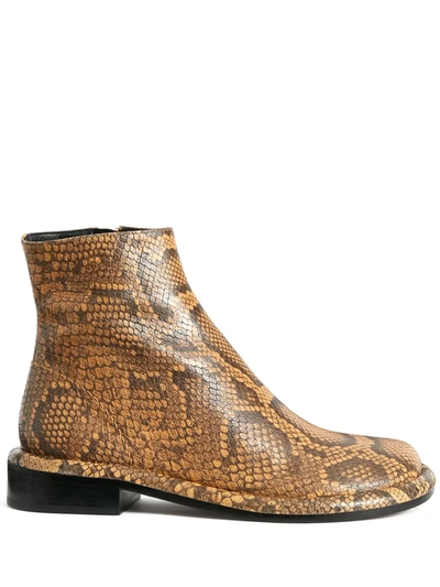 Proenza Schouler Snakeskin-effect Round-toe Ankle Boots In Brown