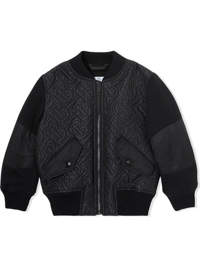 Burberry Kids' Monogram Quilted Bomber Jacket In Black