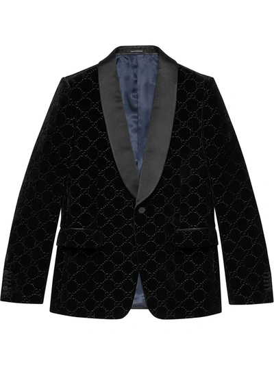 Gucci Velvet-effect Gg Embroidery Blazer In Black