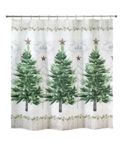 Avanti Trees With Gold Star Holiday Shower Curtain, 72" X 72" In Multi