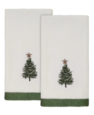 Avanti Trees With Gold Star Holiday 2-pc. Fingertip Towel Set, 11" X 16" In White