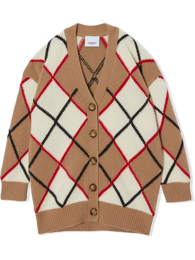 Burberry Kids Wool-cashmere Argyle Intarsia Cardigan (3-12 Years) In Brown