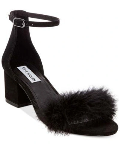 Steve Madden Imelda Feather Block-heel Sandals In Black