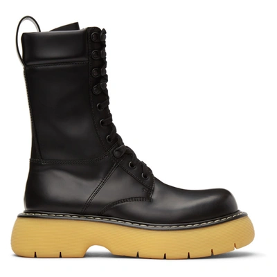 Bottega Veneta 35mm Bounce Brushed Leather Combat Boots In Black-natural