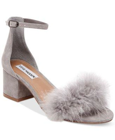 Steve Madden Imelda Feather Block-heel Sandals In Grey