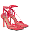 Bottega Veneta Lace-up Leather-trimmed Mesh Pumps In Red