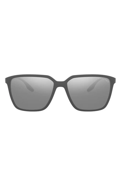 Prada Pillow 58mm Polarized Square Sunglasses In Grey/ Dark Grey Silver Mirror