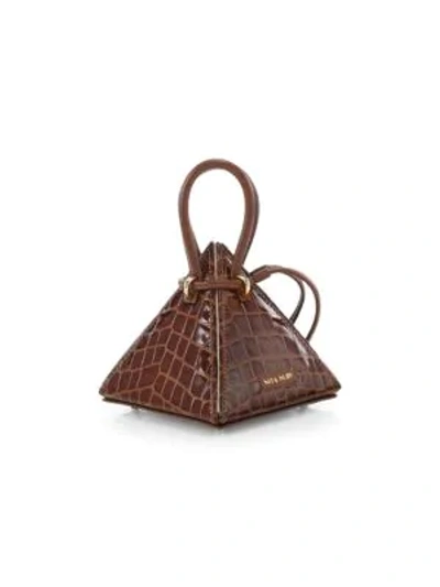 Nita Suri Lia Croc-embossed Leather Pyramid Top Handle Bag In Brown