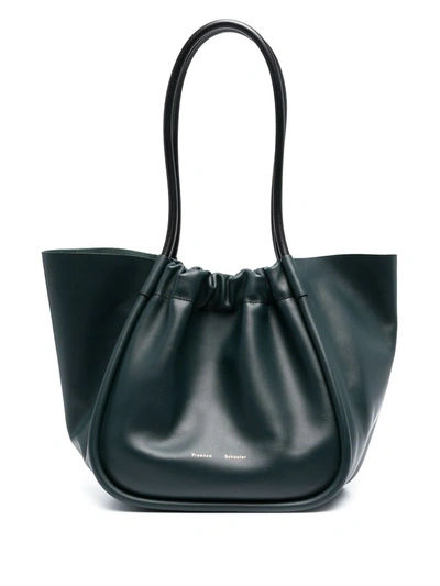 Proenza Schouler Ruched Large Leather Tote Bag In Petrol Green