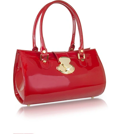 L.a.p.a. Handbags Crystal Buckle Patent Leather Barrel Bag In Rouge