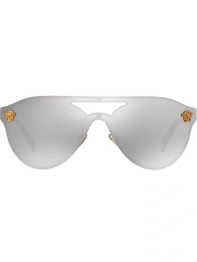 Versace 60mm Shield Mirrored Sunglasses - Gold/ Silver Mirror