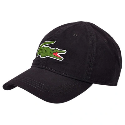 Lacoste Big Croc Gabardine Strapback Hat In Black