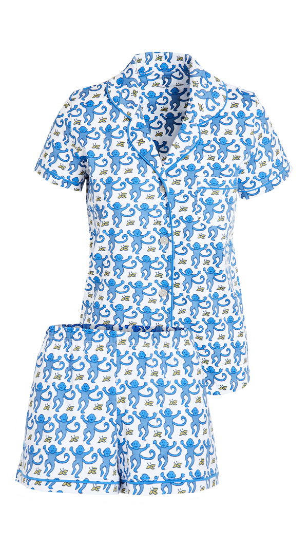 Roller Rabbit Monkey Polo Short Pajama Set In Blue | ModeSens