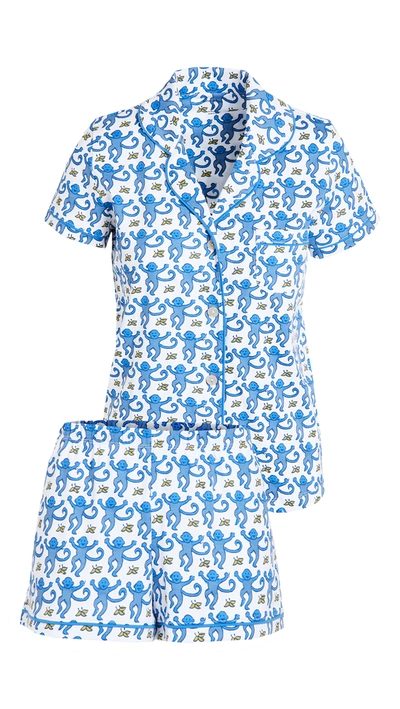 Roller Rabbit Monkey Polo Short Pajama Set In Blue