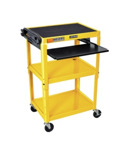 Offex Adjustable Height Steel Av Cart With Pullout Keyboard Tray In Yellow