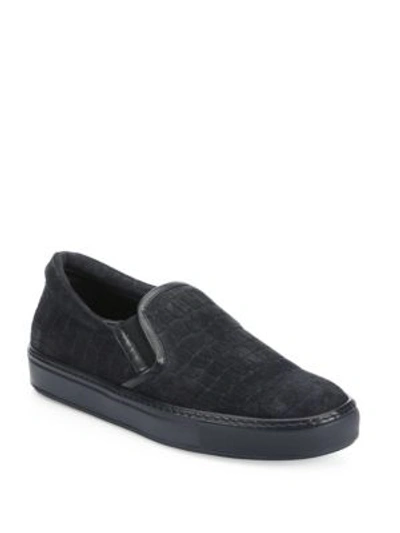 Giorgio Armani Croc-embossed Suede Slip-on Sneaker, Gray In Dark Grey