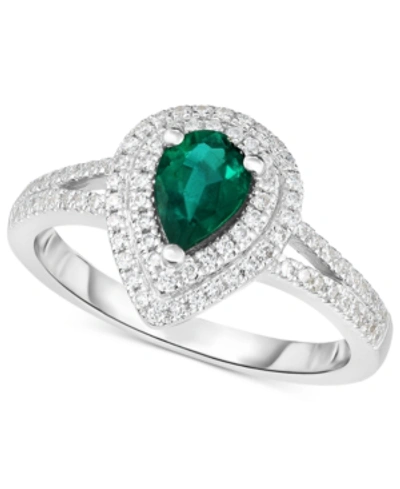 Macy's Emerald (5/8 Ct. T.w.) & Diamond (1/3 Ct. T.w.) Ring In 14k White Gold In Green