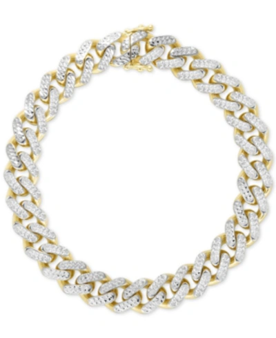 Macy's Two-tone Wide Curb Link Hollow Bracelet In 10k Gold & 10k White Gold