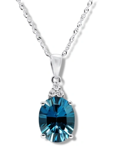 Macy's London Blue Topaz (3 Ct. T.w.) & Diamond (1/20 Ct. T.w.) Pendant Necklace In 14k White Gold, 16" + 2 In No Color