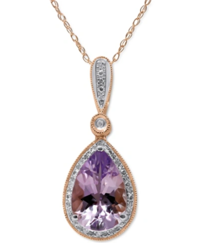 Macy's Pink Amethyst (2-1/4 Ct. T.w.) & Diamond (1/20 Ct. T.w.) 18" Pendant Necklace In 14k Rose Gold