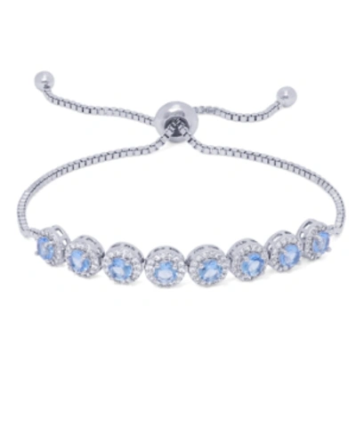 Macy's Diamond Accent Lab Tanzanite Round Halo Adjustable Silver Plate Bracelet