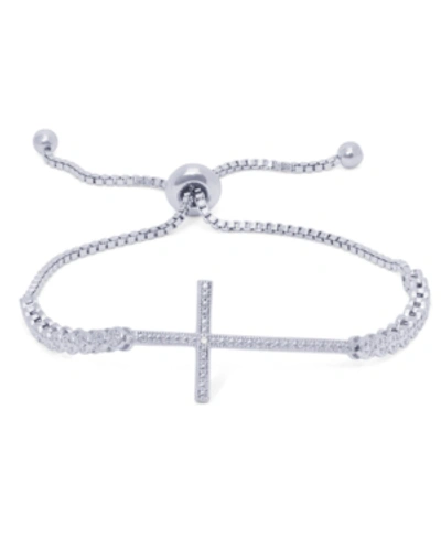Macy's Diamond Accent Cross Adjustable Silver Plate Bracelet