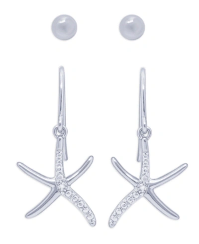 Macy's Diamond Accent Starfish Fishhook Ball Gold Plate Or Silver Plate Stud Set