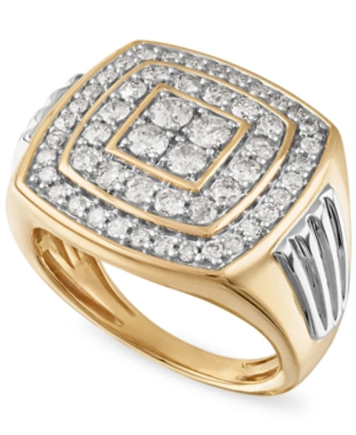 Macy's Men's Diamond Cluster Ring (1-1/2 Ct. T.w.) In 10k Gold & White Gold In Yellow Gold