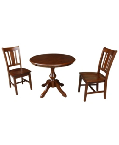 International Concepts 36" Round Extension Dining Table With 2 Rta Chairs In Brown