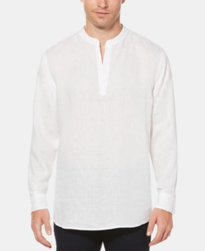Perry Ellis Men's Solid Linen Popover Long Sleeve Shirt In Bright White