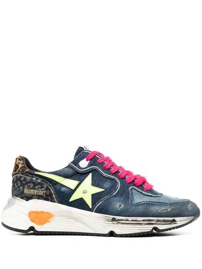 Golden Goose Running Sole Denim Low-top Sneakers In Blue