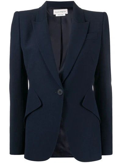 Alexander Mcqueen Structured-shoulder Tailored Blazer In Blue